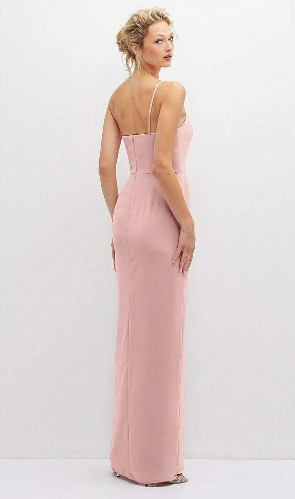 Back View - Rose - PANTONE Rose Quartz Sleek One-Shoulder Crepe Column Dress with Cut-Away Slit