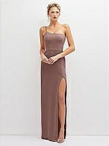 Front View Thumbnail - Sienna Sleek One-Shoulder Crepe Column Dress with Cut-Away Slit