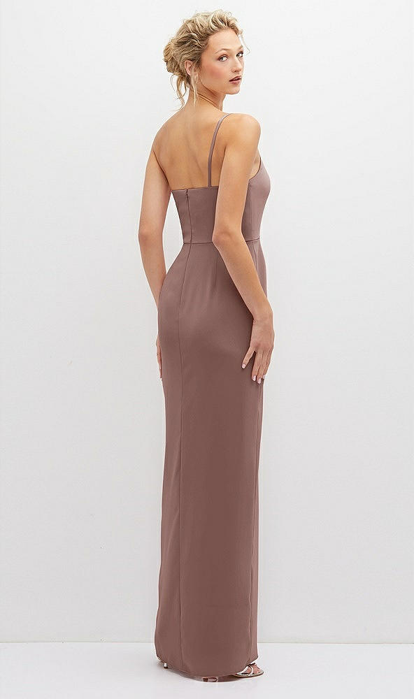 Back View - Sienna Sleek One-Shoulder Crepe Column Dress with Cut-Away Slit