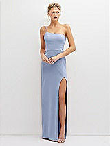 Front View Thumbnail - Sky Blue Sleek One-Shoulder Crepe Column Dress with Cut-Away Slit