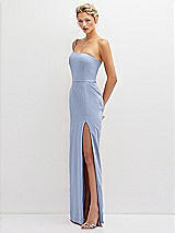 Side View Thumbnail - Sky Blue Sleek One-Shoulder Crepe Column Dress with Cut-Away Slit
