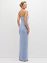 Rear View Thumbnail - Sky Blue Sleek One-Shoulder Crepe Column Dress with Cut-Away Slit