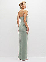 Rear View Thumbnail - Willow Green Sleek One-Shoulder Crepe Column Dress with Cut-Away Slit