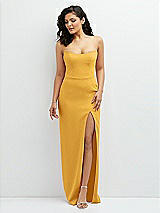 Front View Thumbnail - NYC Yellow Sleek Strapless Crepe Column Dress with Cut-Away Slit