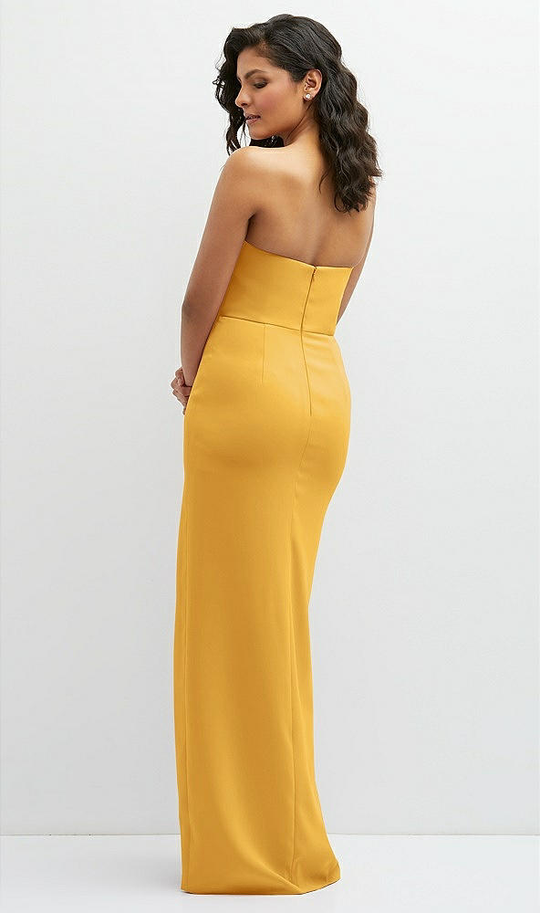 Back View - NYC Yellow Sleek Strapless Crepe Column Dress with Cut-Away Slit
