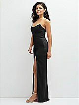 Side View Thumbnail - Black Sleek Strapless Crepe Column Dress with Cut-Away Slit