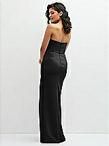 Rear View Thumbnail - Black Sleek Strapless Crepe Column Dress with Cut-Away Slit
