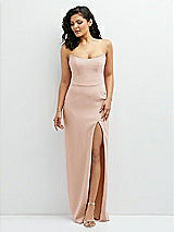Front View Thumbnail - Cameo Sleek Strapless Crepe Column Dress with Cut-Away Slit