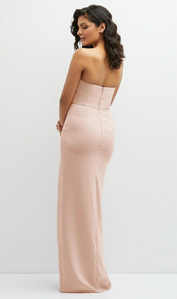 Back View - Cameo Sleek Strapless Crepe Column Dress with Cut-Away Slit