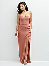 Front View Thumbnail - Desert Rose Sleek Strapless Crepe Column Dress with Cut-Away Slit