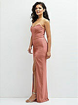 Side View Thumbnail - Desert Rose Sleek Strapless Crepe Column Dress with Cut-Away Slit