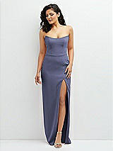 Front View Thumbnail - French Blue Sleek Strapless Crepe Column Dress with Cut-Away Slit