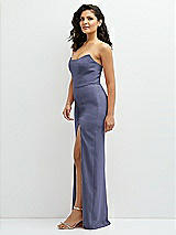 Side View Thumbnail - French Blue Sleek Strapless Crepe Column Dress with Cut-Away Slit