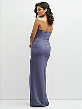 Rear View Thumbnail - French Blue Sleek Strapless Crepe Column Dress with Cut-Away Slit