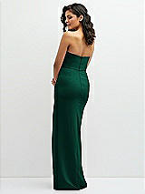 Rear View Thumbnail - Hunter Green Sleek Strapless Crepe Column Dress with Cut-Away Slit