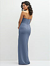 Rear View Thumbnail - Larkspur Blue Sleek Strapless Crepe Column Dress with Cut-Away Slit