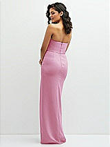 Rear View Thumbnail - Powder Pink Sleek Strapless Crepe Column Dress with Cut-Away Slit