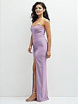 Side View Thumbnail - Pale Purple Sleek Strapless Crepe Column Dress with Cut-Away Slit