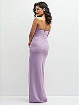 Rear View Thumbnail - Pale Purple Sleek Strapless Crepe Column Dress with Cut-Away Slit