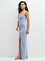 Side View Thumbnail - Sky Blue Sleek Strapless Crepe Column Dress with Cut-Away Slit