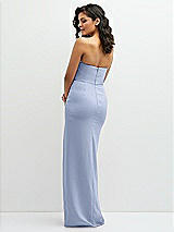 Rear View Thumbnail - Sky Blue Sleek Strapless Crepe Column Dress with Cut-Away Slit
