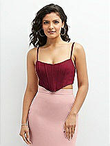 Front View Thumbnail - Burgundy Crepe Mix-and-Match Midriff Corset Top 