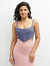Front View Thumbnail - French Blue Crepe Mix-and-Match Midriff Corset Top 