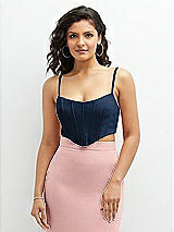 Front View Thumbnail - Midnight Navy Crepe Mix-and-Match Midriff Corset Top 