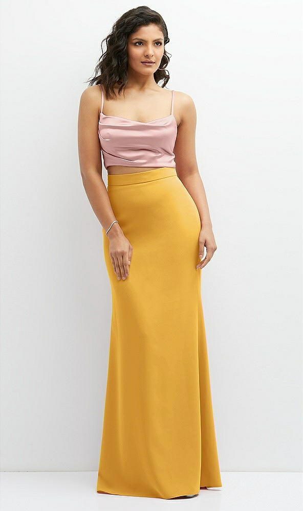 Front View - NYC Yellow Crepe Mix-and-Match High Waist Fit and Flare Skirt