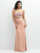 Front View Thumbnail - Pale Peach Crepe Mix-and-Match High Waist Fit and Flare Skirt