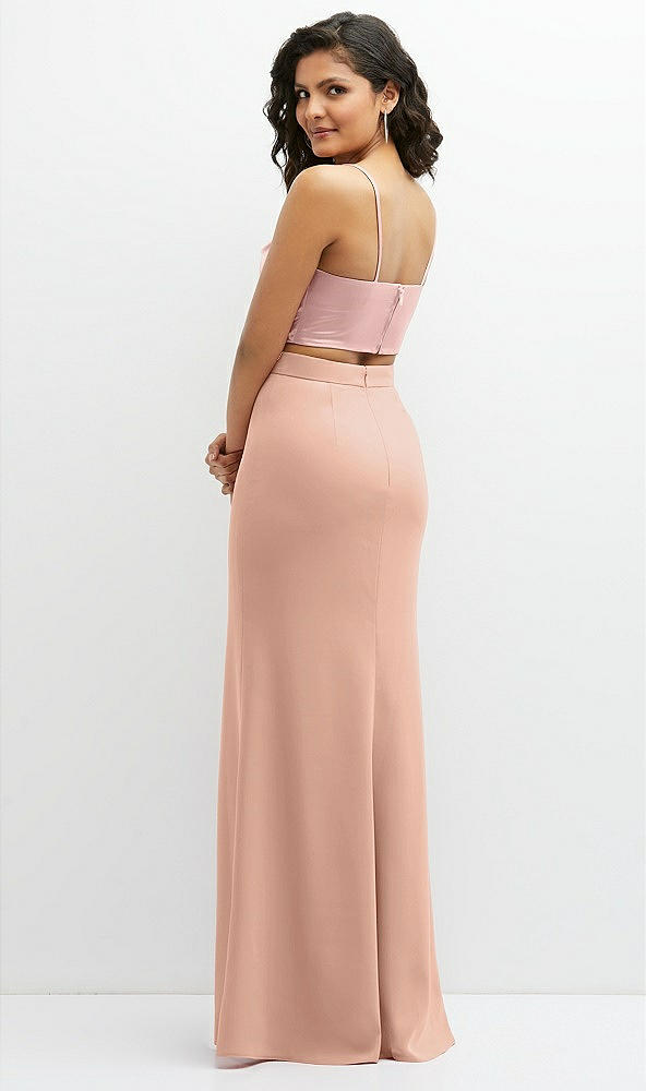 Back View - Pale Peach Crepe Mix-and-Match High Waist Fit and Flare Skirt