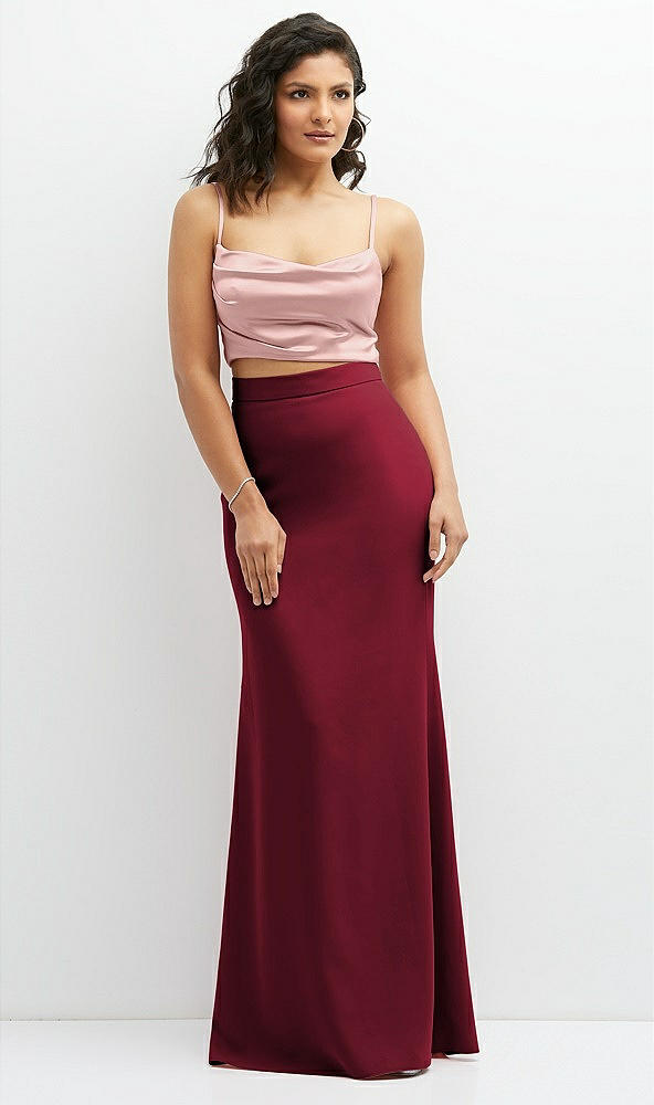 Front View - Burgundy Crepe Mix-and-Match High Waist Fit and Flare Skirt