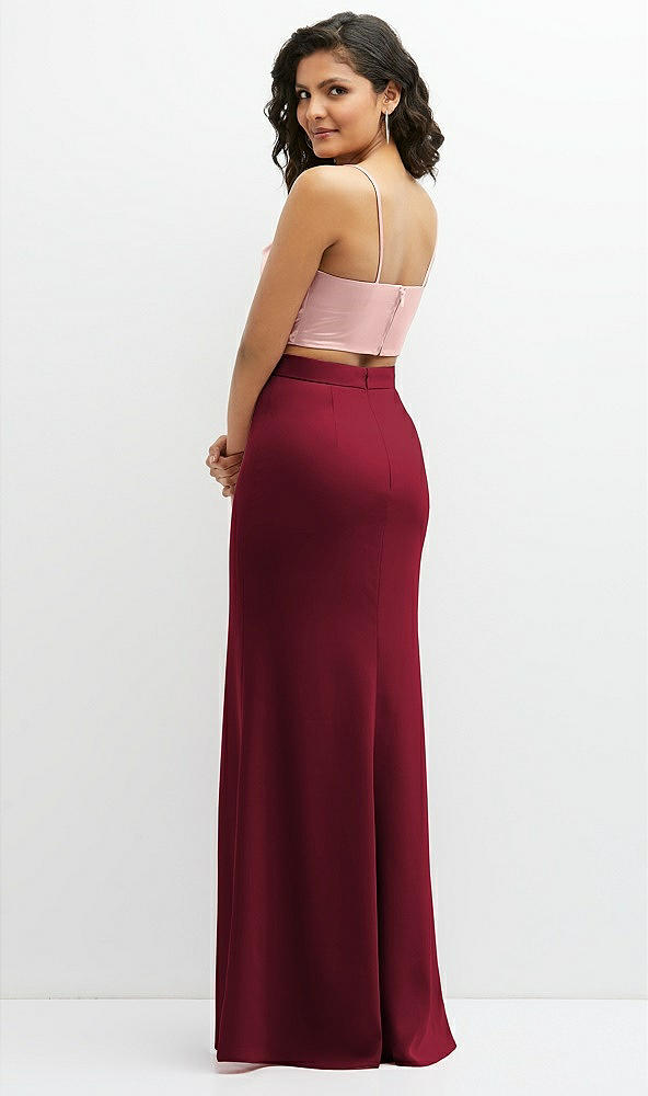 Back View - Burgundy Crepe Mix-and-Match High Waist Fit and Flare Skirt