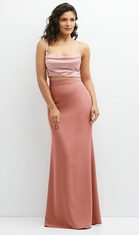 Front View - Desert Rose Crepe Mix-and-Match High Waist Fit and Flare Skirt