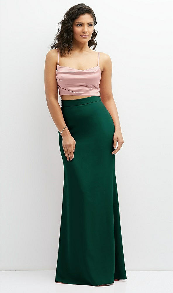 Front View - Hunter Green Crepe Mix-and-Match High Waist Fit and Flare Skirt