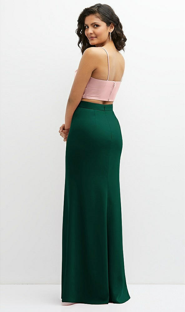 Back View - Hunter Green Crepe Mix-and-Match High Waist Fit and Flare Skirt