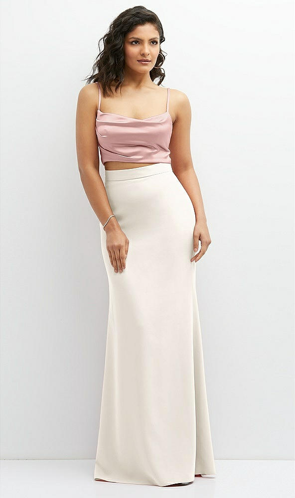 Front View - Ivory Crepe Mix-and-Match High Waist Fit and Flare Skirt