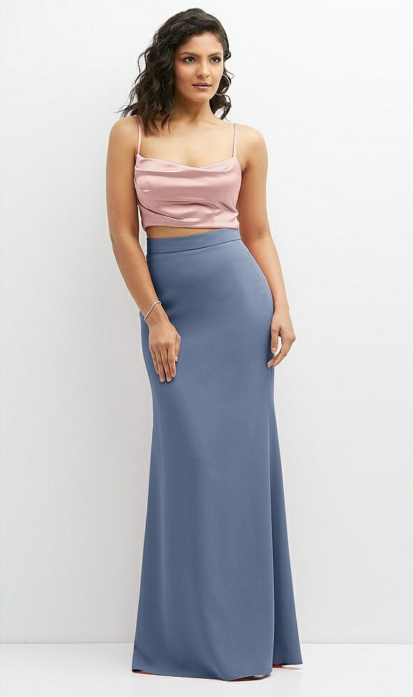 Front View - Larkspur Blue Crepe Mix-and-Match High Waist Fit and Flare Skirt