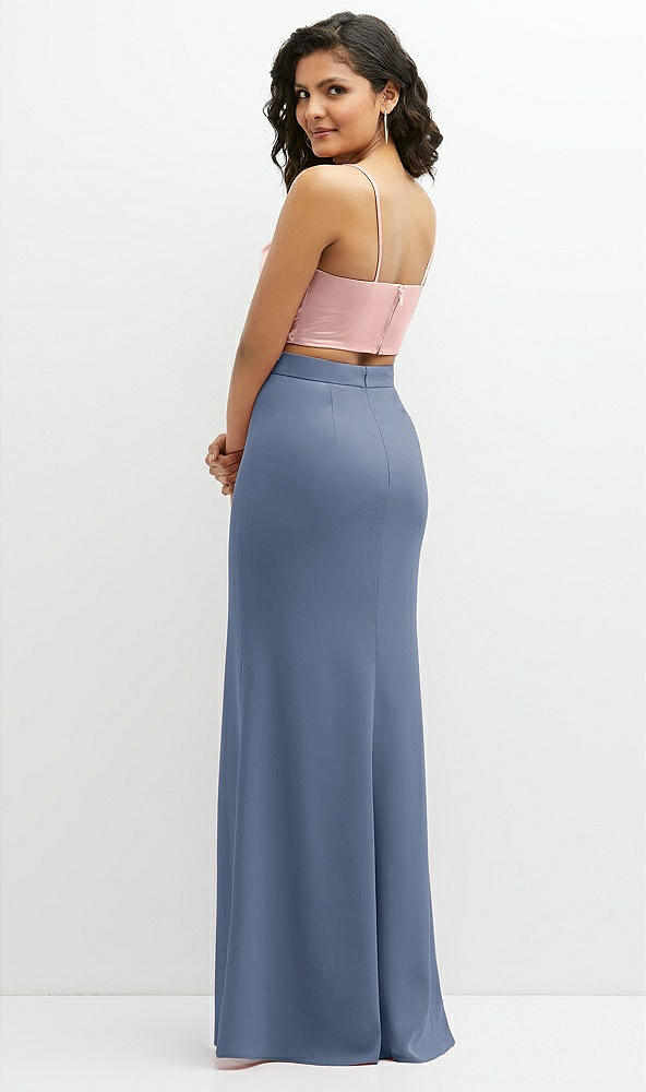 Back View - Larkspur Blue Crepe Mix-and-Match High Waist Fit and Flare Skirt