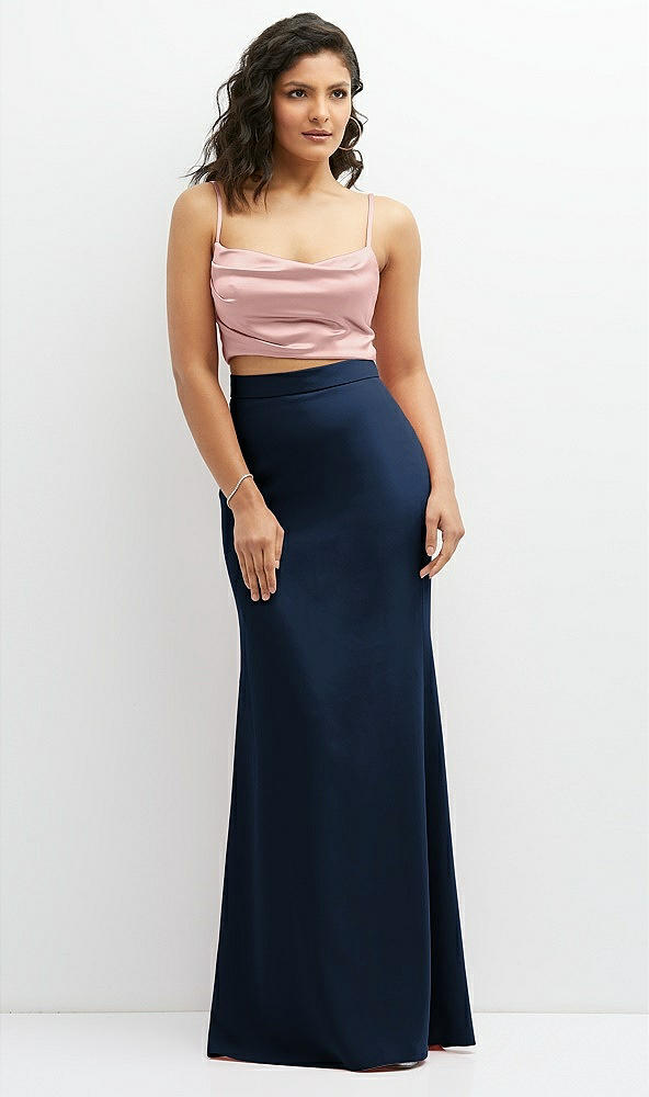 Front View - Midnight Navy Crepe Mix-and-Match High Waist Fit and Flare Skirt