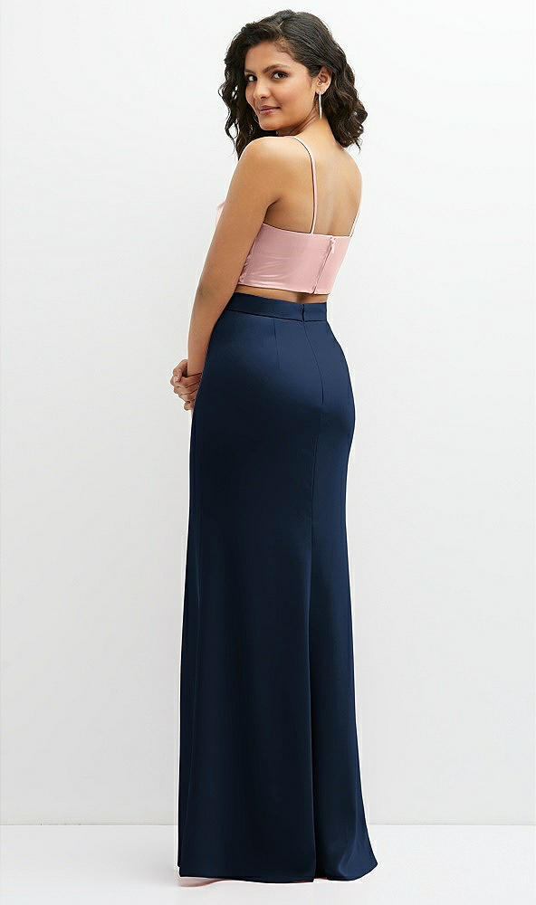 Back View - Midnight Navy Crepe Mix-and-Match High Waist Fit and Flare Skirt