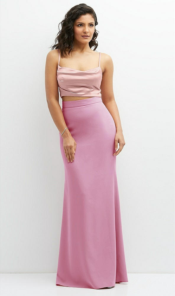 Front View - Powder Pink Crepe Mix-and-Match High Waist Fit and Flare Skirt