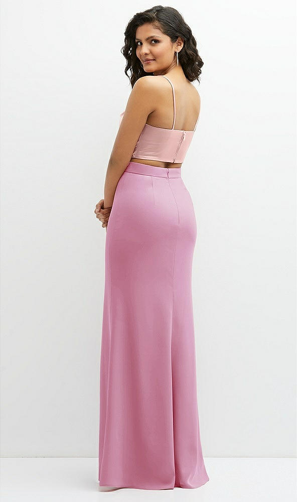 Back View - Powder Pink Crepe Mix-and-Match High Waist Fit and Flare Skirt