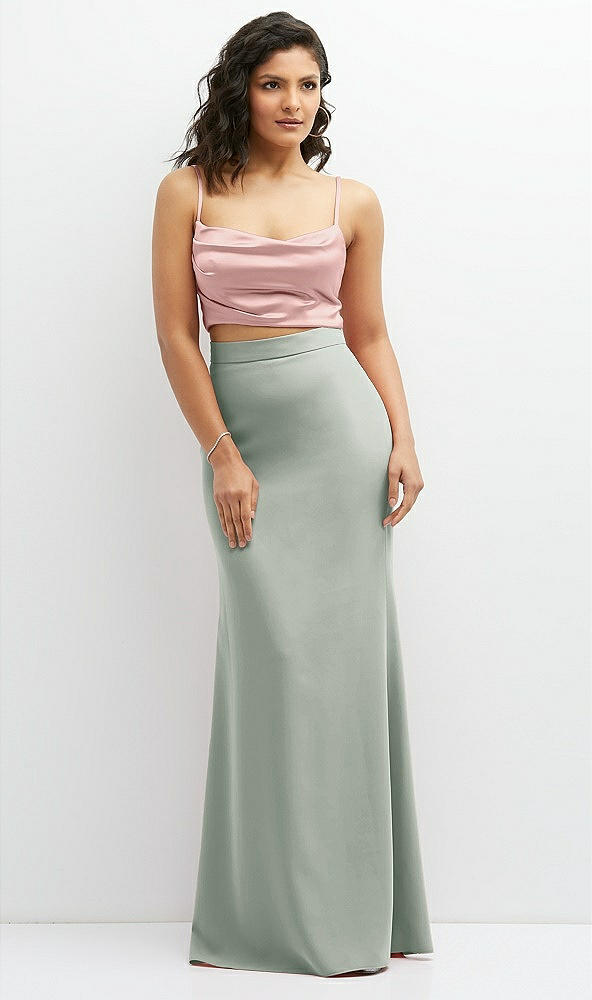 Front View - Willow Green Crepe Mix-and-Match High Waist Fit and Flare Skirt
