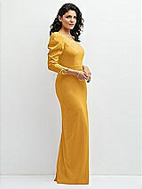Side View Thumbnail - NYC Yellow 3/4 Puff Sleeve One-shoulder Maxi Dress with Rhinestone Bow Detail
