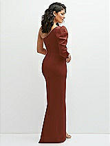 Rear View Thumbnail - Auburn Moon 3/4 Puff Sleeve One-shoulder Maxi Dress with Rhinestone Bow Detail