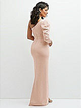 Rear View Thumbnail - Cameo 3/4 Puff Sleeve One-shoulder Maxi Dress with Rhinestone Bow Detail