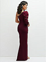 Rear View Thumbnail - Cabernet 3/4 Puff Sleeve One-shoulder Maxi Dress with Rhinestone Bow Detail