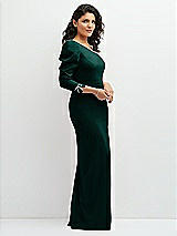 Side View Thumbnail - Evergreen 3/4 Puff Sleeve One-shoulder Maxi Dress with Rhinestone Bow Detail