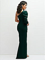 Rear View Thumbnail - Evergreen 3/4 Puff Sleeve One-shoulder Maxi Dress with Rhinestone Bow Detail